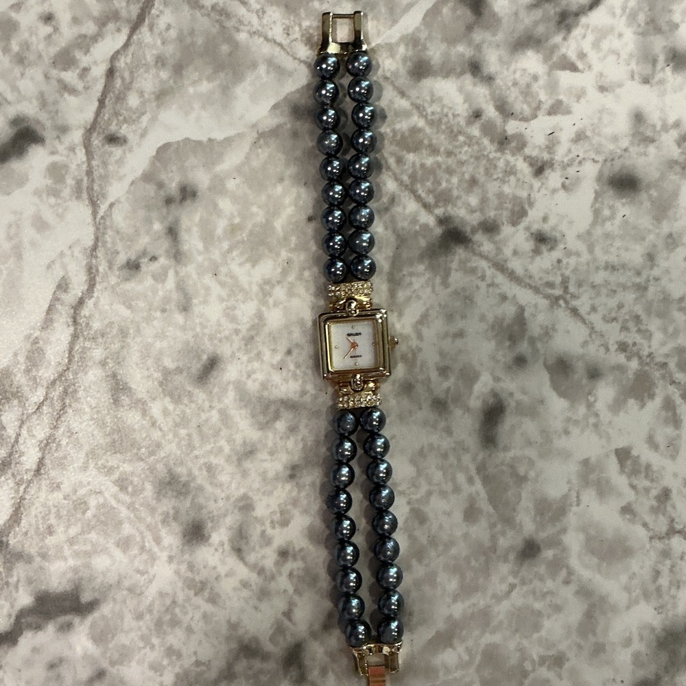 Gruen Black faux pearl and crystal Women's Watch 7.5”